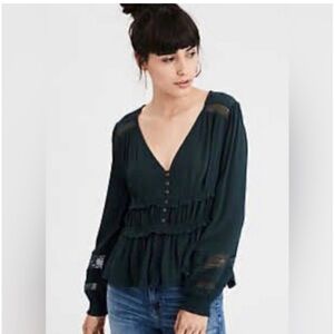 American Eagle -blue green blouse- medium